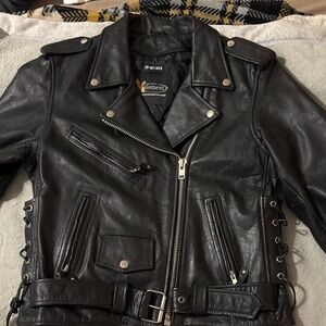 Women’s Element Black Leather Jacket with Silver Accents